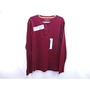 Eddie Bauer Mens Henley Waffle Knit Thermal Long sleeve Shirt Size L Maroon